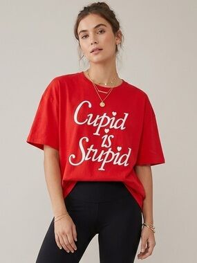 Mighty Fine Red Cupid is Stupid Graphic Boxy Oversized Tee Plus Size 1X 2X 3X